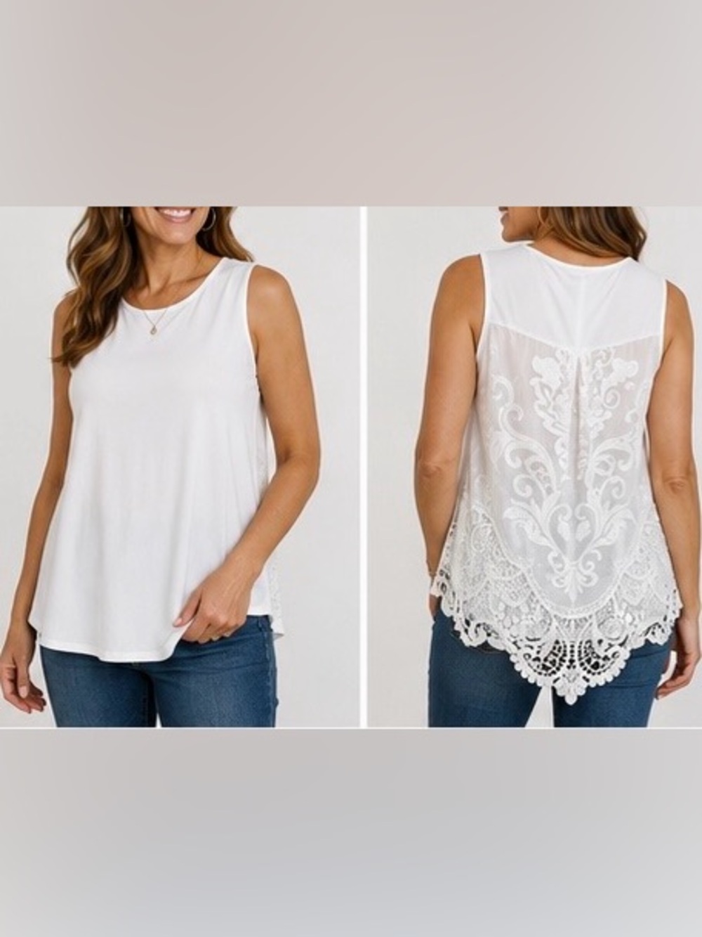 Emelia White Crochet Lace Back Sleeveless Top Women’s XL